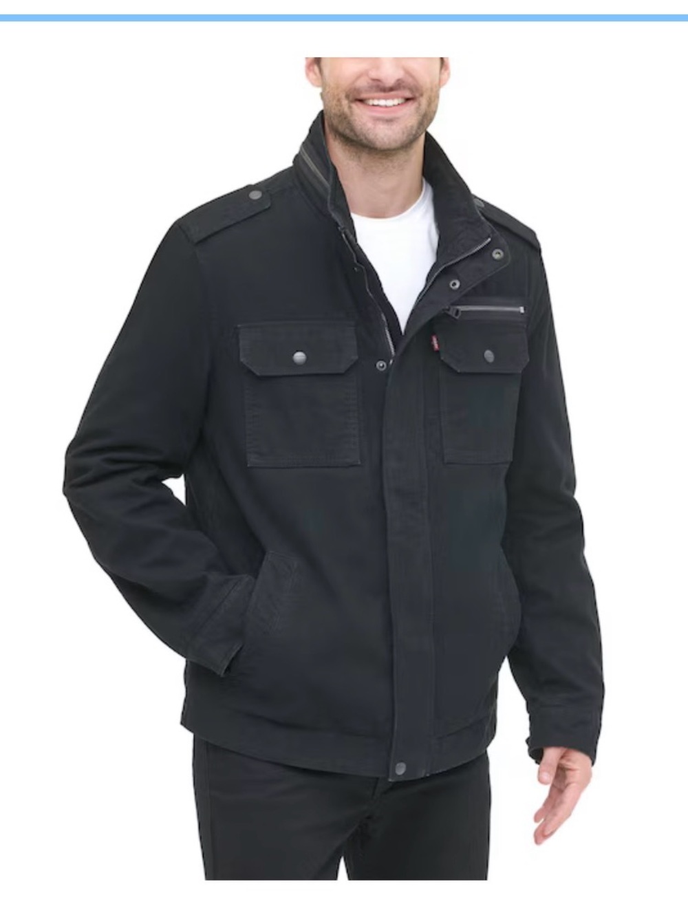 Levi's Black Military Field Jacket with Zip & Snap Pockets, Size M